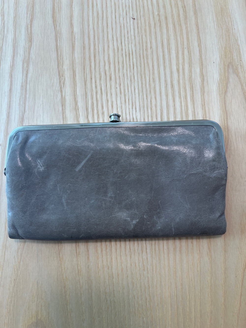 HOBO Gray Leather Clasp Wallet light gray large clutch